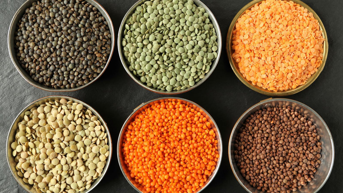 bowls of different color lentils
