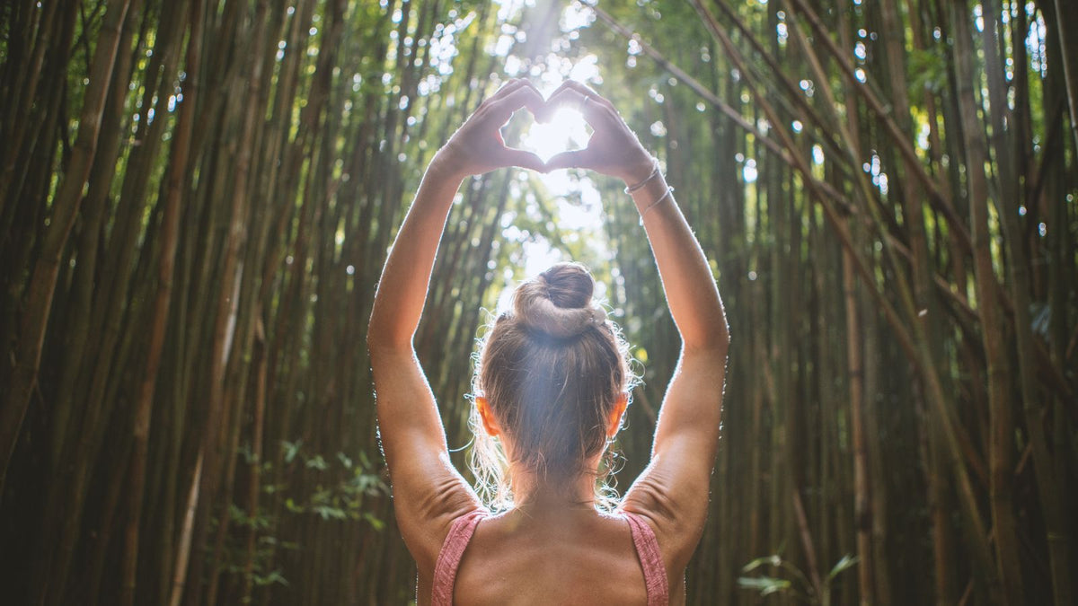 woman doing yoga in bamboo forest