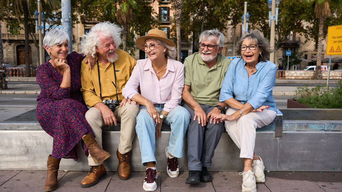group of older people laughing together