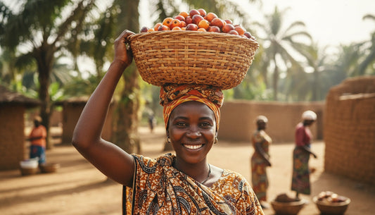 West African woman with a basket of palm fruit