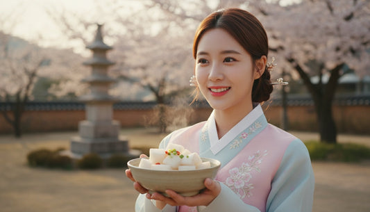 Korean woman holding a bowl of radish