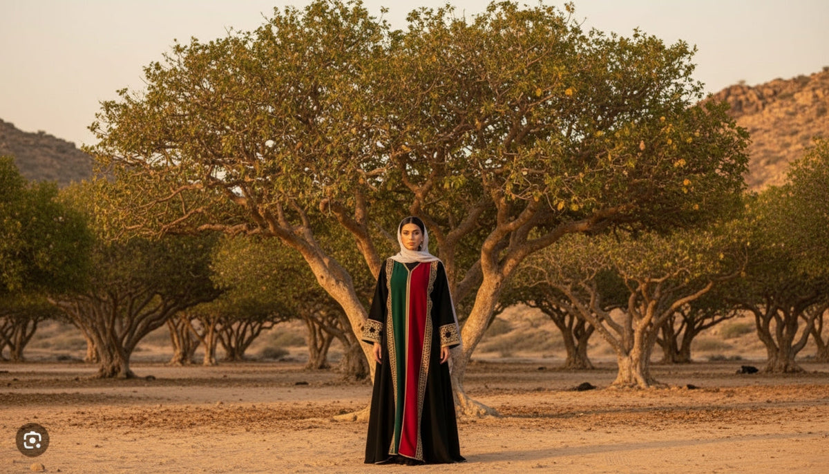 Arab woman in front of a frankincense tree
