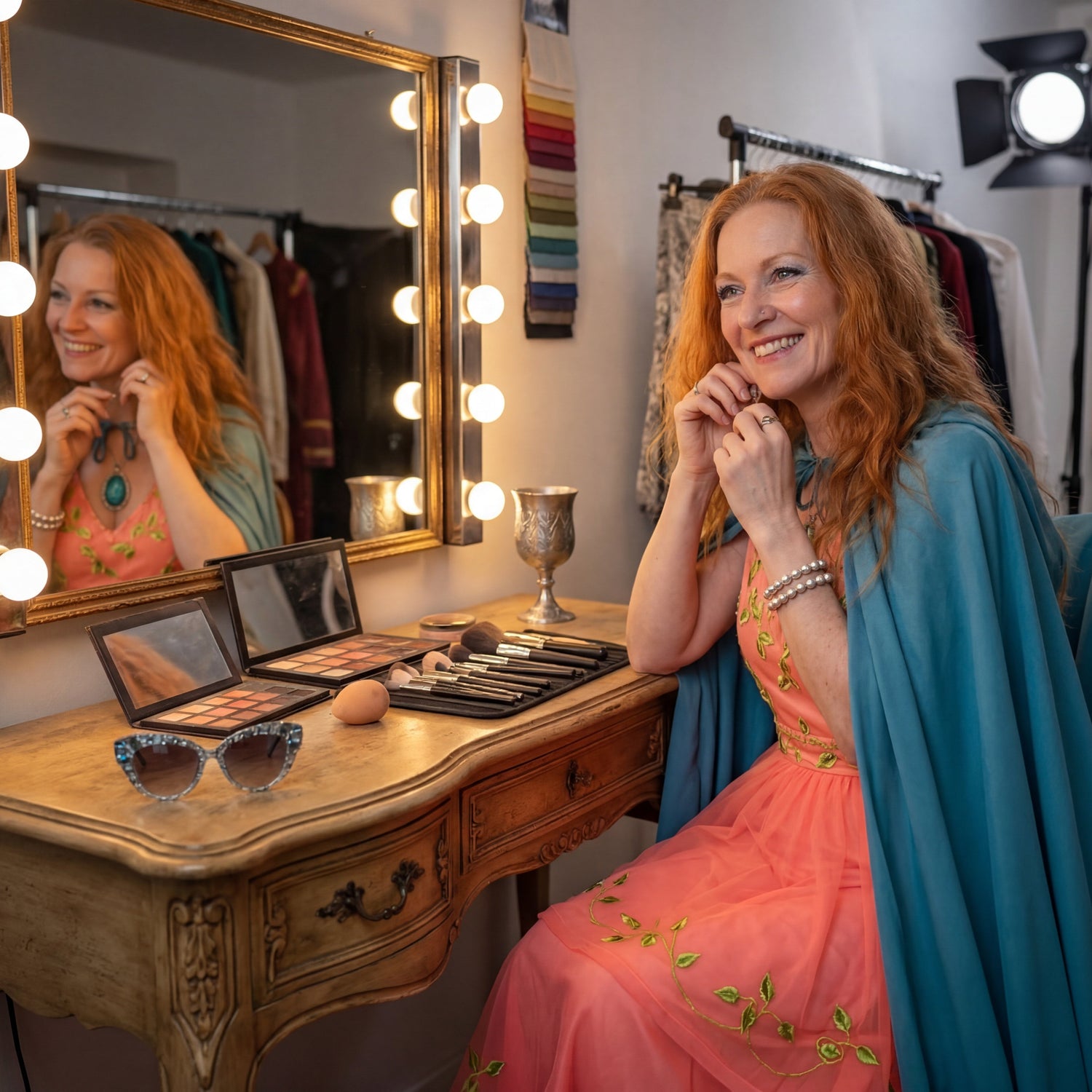 Woman with sensitive skin getting ready for a druid photo shoot 